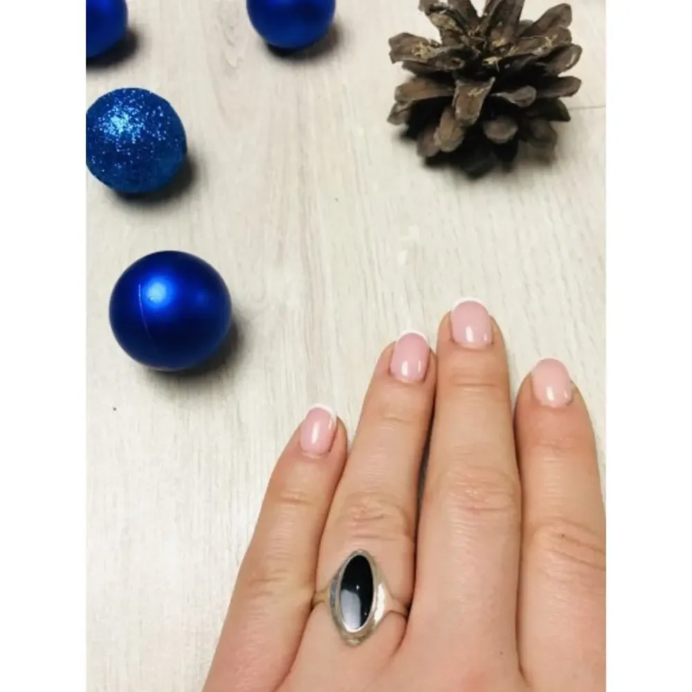 925 Sterling Silver Black Nephrite Ring Size 6.5